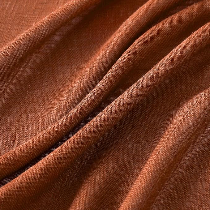 MIULEE Burnt Orange Linen Curtains 120 Inches Long for Living Room, Soft Thick Linen Textured Window Drapes Terracotta Rust Fall Decor Semi Sheer Light Filtering Rod Pocket Back Tab, 2 Panels 10 Ft