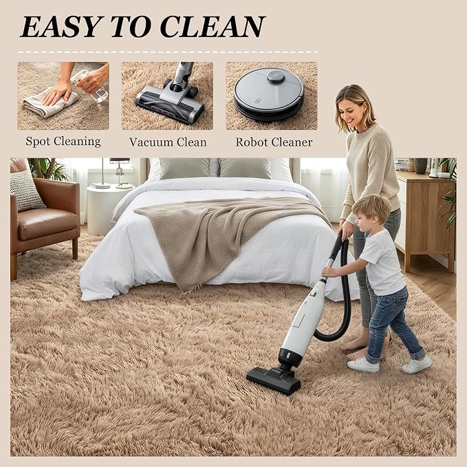 Fluffy 5x7 Area Rugs for Living Room Bedroom: Ultra Soft Shag Rug Non-Slip Non-Shedding Small Plush Bedside Rug Indoor Floor Carpets for Kids Room Playroom Entryway Nursery Dorms Home Decor Beige