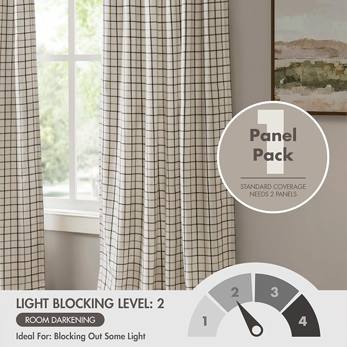 Madison Park Anaheim Cabin Plaid Curtain Window, Thermal Insulated Fleece Lining, Living Room Decor Room Darkening Drape for Bedroom, 1-Single Panel Pack, 50x63, Rod Pocket & Back Tab, Black