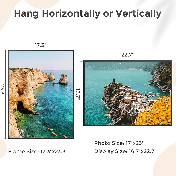 17x23 Metal Picture Frame, Aluminum Poster Frame with Real Glass, Black | Sleek Black 23x17 Frame with Tempered Glass for Wall Display, Certificates, Art & Posters | Wall Kit Included