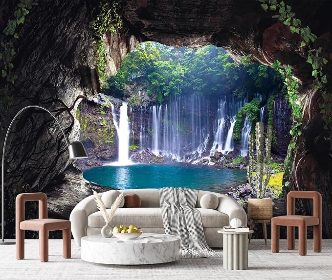 YQWDMX - 3D Cave Waterfall Peel and Stick Wallpaper Mural for Bedroom ZY07 M