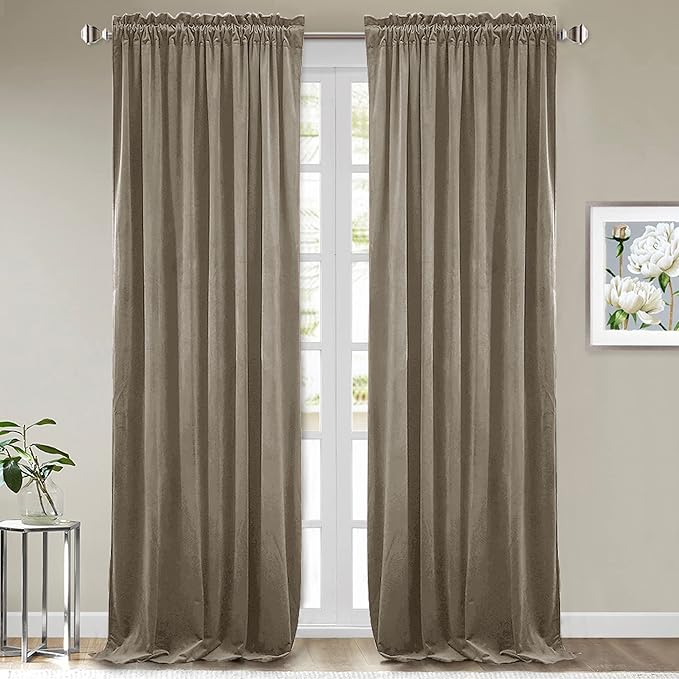 StangH Camel Beige Privacy Living Room Curtains 96 inches, 2 Panels | 300GSM Soft Velvet, Light Filtering & UV Protection, Thermal Insulated, Farmhouse Decor, Bedroom, Living Dining Room