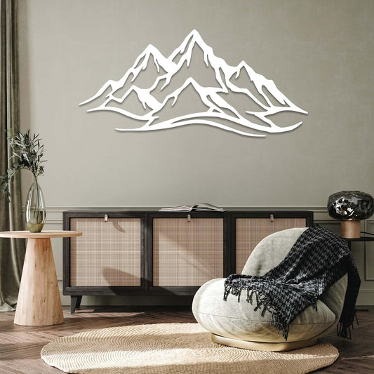 METALPLEX Mountain Range Metal Wall Art - Fade-Resistant and Rust-Free Indoor & Outdoor Aluminum Composite Wall Decor - Home Decor Wall Art For Living Room and Bedroom Decorations - White (20" x 10")