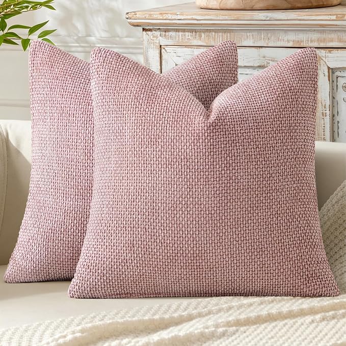 MIULEE Pack of 2 Valentines Day Couch Throw Pillow Covers 18x18 Inch Pink Modern Boho Decorative Pillow Covers Soft Cute Chenille Farmhouse Cushion Covers for Home Decor Bed Sofa Living Room