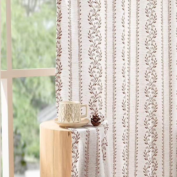 BGment Brown Boho Curtains Leaf Floral Print Cottage Core Botanical Curtains for Living Room Light Filtering Curtain 84 Inch Long for Farmhouse Rustic, Each 52 Inch Wide, 2 Panels Set