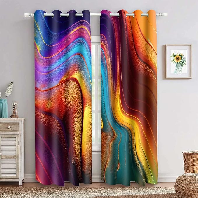 Colourful Fluid Curtains Modern Art Theme Abstract Blackout Drapes Nordic Design Stained Rainbow Glass Fluid Window Drapes for Bedroom Living Room Guest Room 2Panel 42x84inch CLOKMS0181