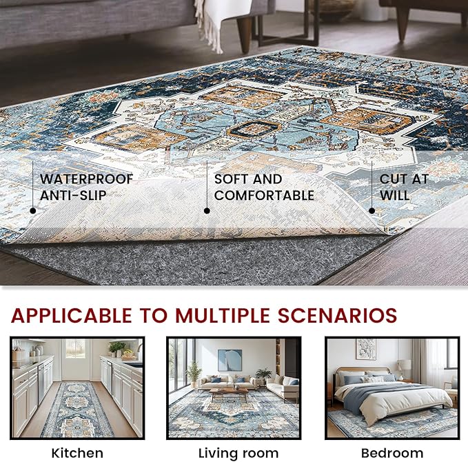 Waterproof Rug Pad, 10x14 ft Area Rug Non-Slip Carpet Pad, Non-Slip Rug Pads for All Floors and Finishes, Felt Pad for Hardwood Floors, Keeps Carpets in Place Soft and Safe