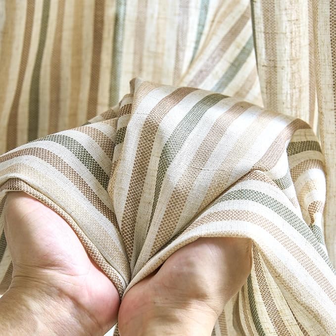 jinchan Linen Curtains 63 inch Green Stripe for Kids Room Grommet 2 Panels | Kids Curtains for Nursery Living Room Bedroom Baby Boys Room,Cute Colorful Ticking Stripe,Cottagecore Rustic,Light Filtering