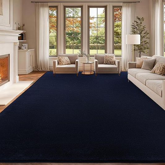 qulint 8x10 Carpet for Living Room, Large Navy Blue Rug for Bedroom Soft Washable Area Rug with Thickened Memory-Foam, Modern Minimalist Non Slip Carpet for Kid Room Dining Room Home Decor