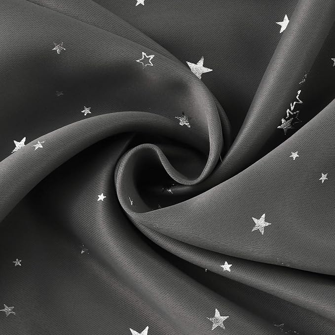 BGment Kids Blackout Curtains for Bedroom - Grommet Thermal Insulated Silver Star Print Room Darkening Curtains for Living Room, Set of 2 Panels (42 x 84 Inch, Dark Grey)