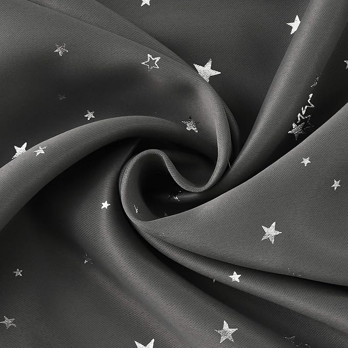 BGment Kids Blackout Curtains for Bedroom - Grommet Thermal Insulated Silver Star Print Room Darkening Curtains for Living Room, Set of 2 Panels (52 x 84 Inch, Dark Grey)