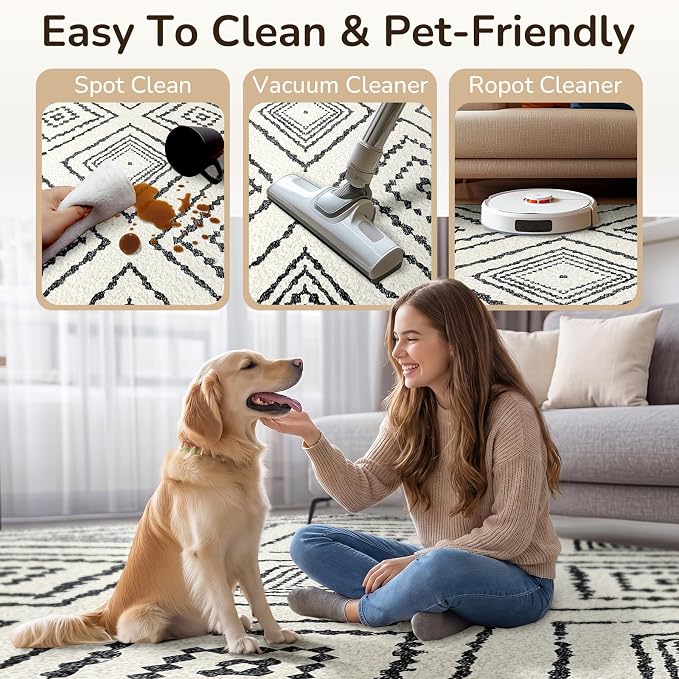 BESTSWEETIE Area Rug 9x12 Rug Machine Washable Non-Slip Low Pile Print Pattern Western Rug for Living Room Bedroom Entryway Tribal Series -Navywhite/Black