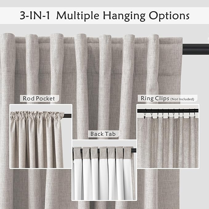 UHITECH Short Blackout Curtains for Bedroom 35 Inch Length Linen Natural Curtain for Living Room Window Cafe Thermal Insulated Room Darkening Drapes