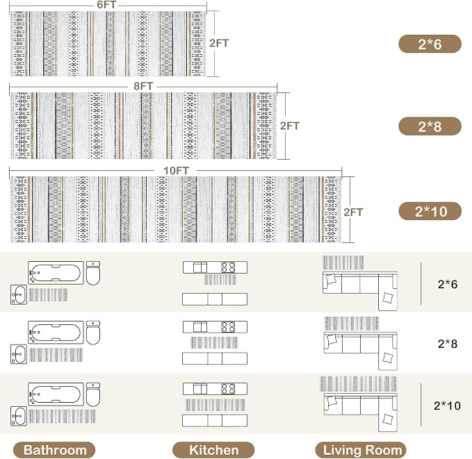 BESTSWEETIE 2x6 Area Rugs for Living Room Washable Moroccan Farmhouse Neutral Geometric Low Pile Non-Slip Soft Print Pattern Rug for Bedroom Kitchen Dining Room Entryway Black/Brown