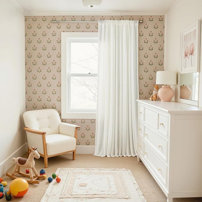Cream Colored Shabby Chic Curtains 84 inches Long 2 Panel Set for Living Room Back Tab Semi Sheer Boho Farmhouse Curtain Cute Furry Nursery Bedroom Drapes Elegant Aesthetic Room Decor Ivory White