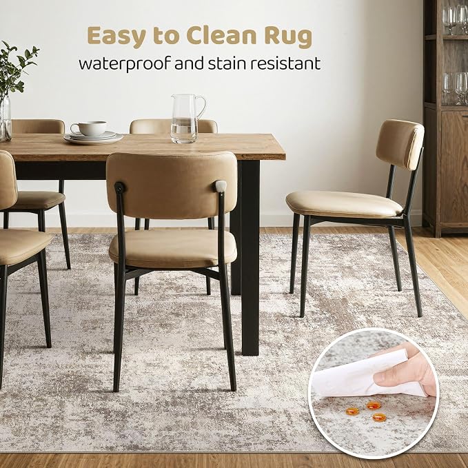 LOONGRUG 7x10 Area Rug Living Room: Washable Large Abstract Soft Rugs Stain Resistant Indoor Floor Non-Slip Accent Carpet for Women Modern Home Enthusiasts Aged- Bedroom Nursery Playroom- Beige Brown
