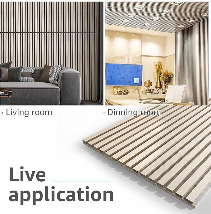 Art3d 4 Pack 47.2 x 23.6in. Wood Slat Acoustic Panels for Wall and Ceiling - 3D Fluted Sound Absorbing Panel with Wood Finish - White Elm