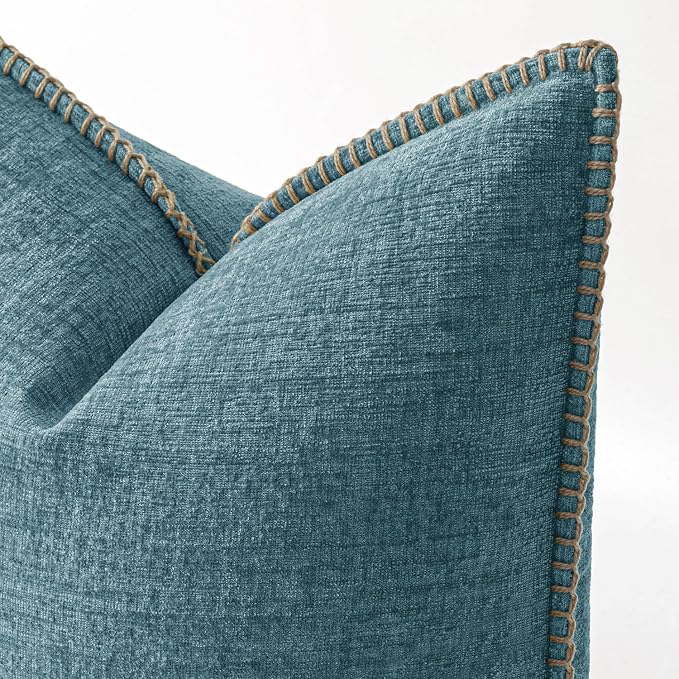 MIULEE Pack of 2 Couch Throw Pillow Covers 18x18 Inch Smoke Blue Farmhouse Decorative Pillow Covers with Stitched Edge Soft Chenille Solid Dyed Spring Pillow Covers for Sofa Bed Living Room