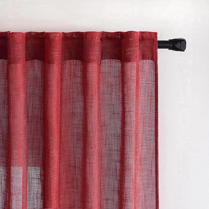 MIULEE Burgundy Red Kitchen Curtains 36 Inch Length 2 Panels, Soft Thick Linen Textured Semi Sheer Light Filtering Short Cafe Tier Curtains for Small Half Window Back Tab Rod Pocket Christmas Decor