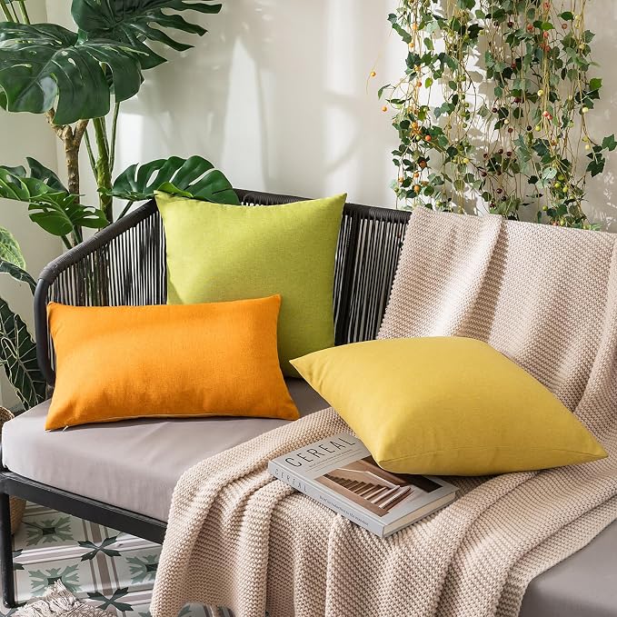 MIULEE Pack of 2 Decorative Outdoor Solid Waterproof Throw Pillow Covers Faux Linen Garden Farmhouse Cushion Cases for Summer Patio Tent Balcony Couch Sofa 18x18 Inch Pumpkin Orange