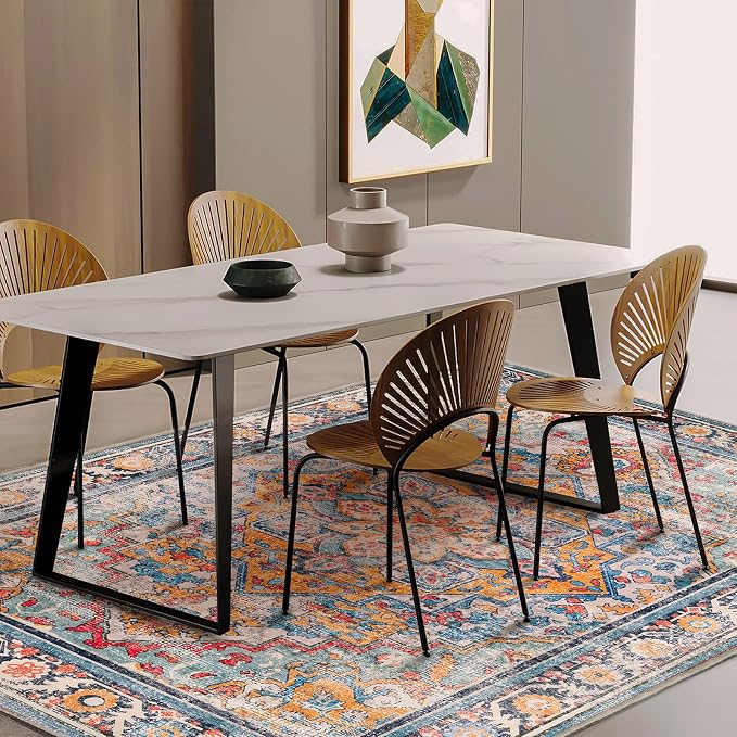 CHAMPLANT Washable Area Rug 10'x14' Boho Chic Medallion Distressed Design Non-Shedding Easy Care Ideal for High Traffic Areas in Living Room Bedroom Office Coffee Table Large Carpet