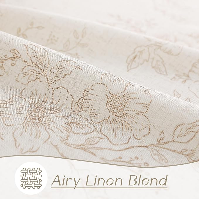 Brown Floral Curtains 120 inch Length Back Tab Farmhouser Living Room Light Filtering Curtains Brown Pattern Print on Cream White Linen Curtain Minimalist Aesthetic Sketch Style Vintage Room Decor