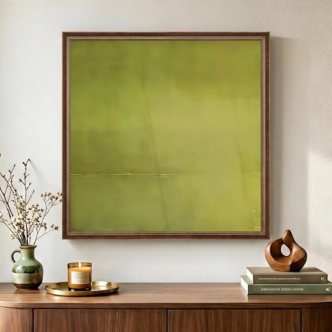 Vintage Framed Green Abstract Wall Art, Modern Sage Green Canvas Prints Artwork for Walls, Contemporary Minimalist Square Pictures for Living Room Bedroom Dining Room Bathroom Wall Decor, 24x24 In