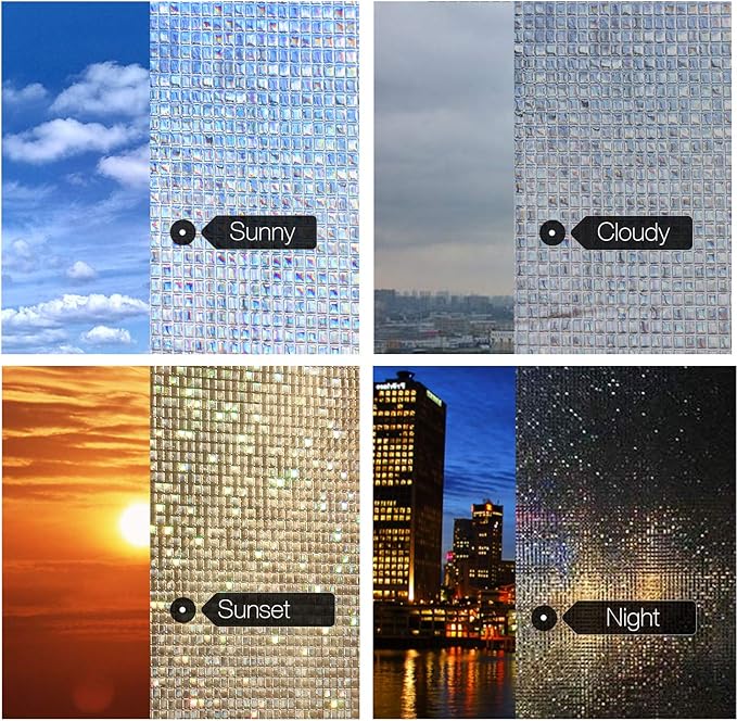 HIDBEA 3D Decorative Window Privacy Film Non-Adhesive Heat Control UV Blocking Static Cling Removable Vinyl Glass Tint for Home and Office, 23.6 x 78.7 inches