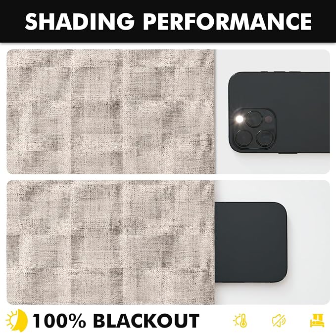 MIULEE 100% Blackout Linen Curtains for Bedroom, Khaki Solid Luxury Decor Thermal Insulation Room Darkening Drapes for Living Room Back Tab Rod Pocket 42 x 96 Inches, 2 Panels