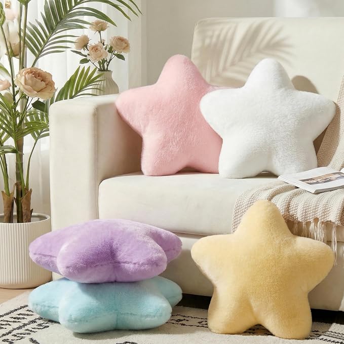 Star Pillow Cute Decorative Throw Pillows, Light Purple, 15.4" x 15.4" | Star Shaped,Soft and Comfortable, Floor Cushion, For Couch Bed Sofa, Living Room Bedroom Decor