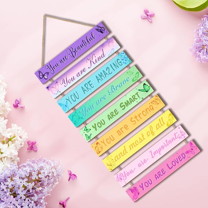 Butterfly Room Decor Set - 9 Pieces for Girls' Bedroom, Inspirational Wall Plaques