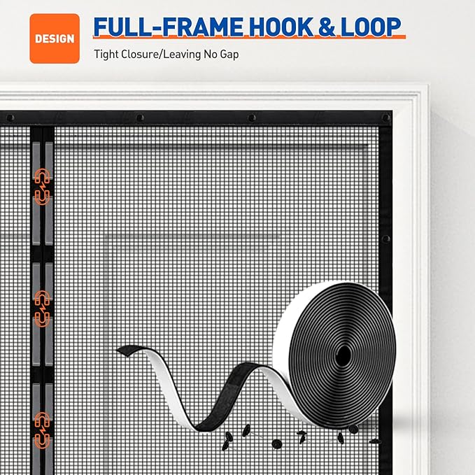 MAGZO Magnetic Screen Door Fit Door Size 36 x 82 Inch, Screen Size 38" x 83" Strong Magnet Door Mesh with Reinforced Hook & Loop for Patio Door, Front Door, Doorway, Black