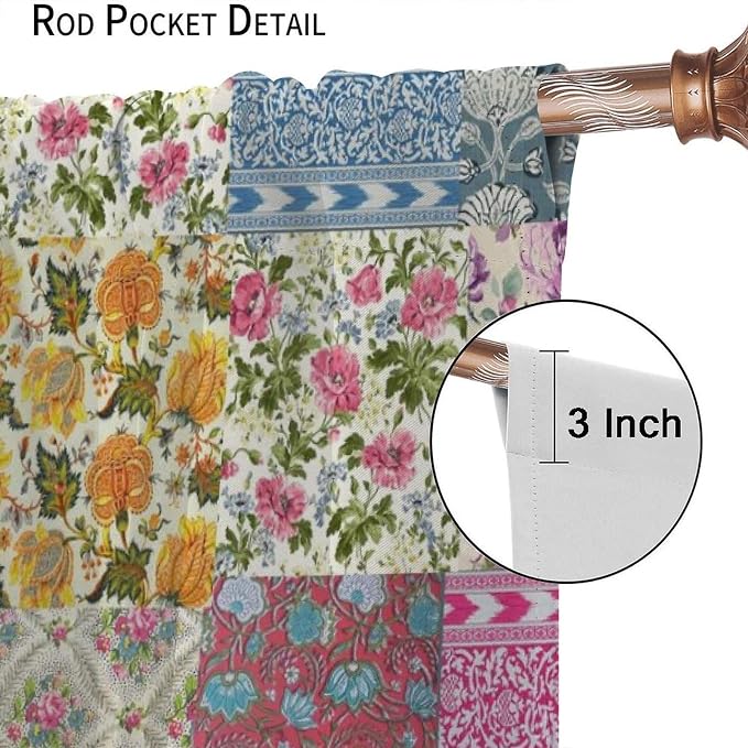 Boho Patchwork Curtains Farmhouse Patchwork Quilted Country Check Plaid Print Window Drapes for Bedroom Living Room Kitchen Cafe （W20xL45 Inch） x2 Decor