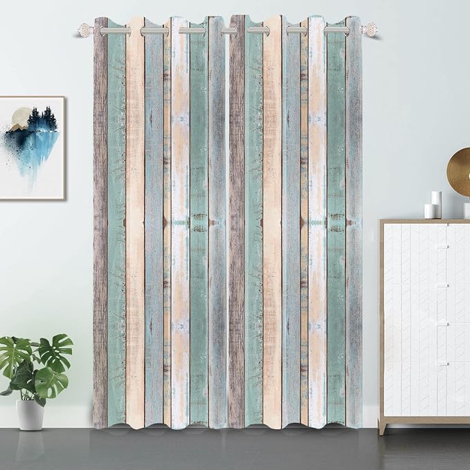 Rustic Wood Barn Door Curtains Vintage Farm Style Colorful Wooden Planks Window Curtains Wood Boards Room Darkening Window Drapes for Living Room Bedroom,42x108 inch,2 Panels