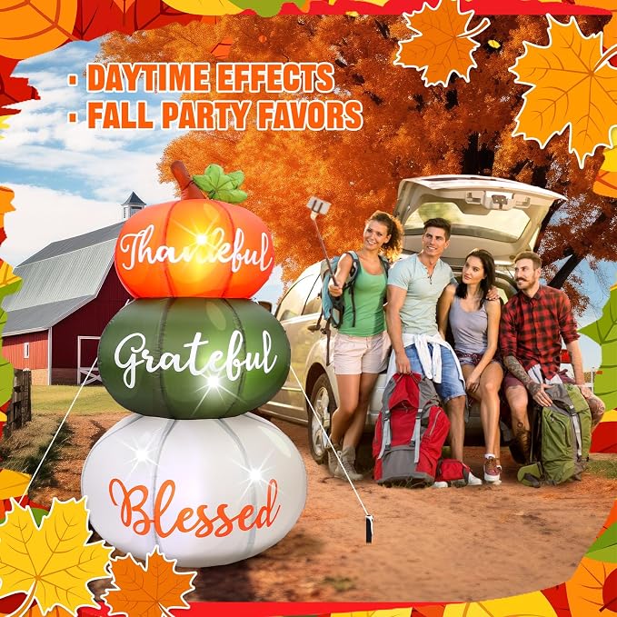 VIHOSE 6.4 ft Fall Inflatables Pumpkin Outdoor Decorations Thanksgiving Blow up Inflatable Stacked Pumpkins with Built-in LEDs for Fall Harvest Autumn Holiday Party Garden Lawn Decor
