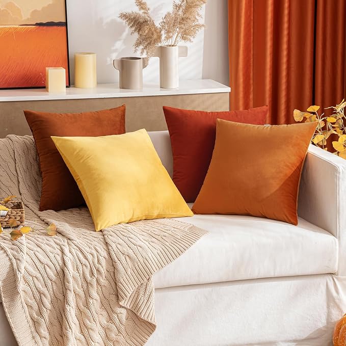 MIULEE Velvet Throw Pillow Covers 12x20 Inch, Pack of 2 - Burnt Orange, Soft Solid Lumbar Fall Decorative Pillow Covers Modern Luxury Home Decor for Chair Couch Sofa Bedroom Livingroom