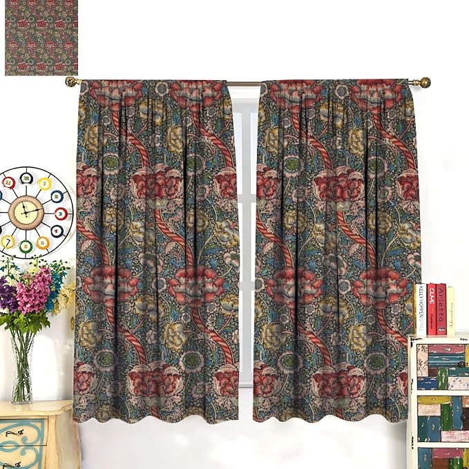 William Morris Blackout Curtains, Vintage Flower Flower Boho Botanical Plant Print Window Drapes, for Living Room Bedroom Kitche 21(W)*54(L) 2 Panels