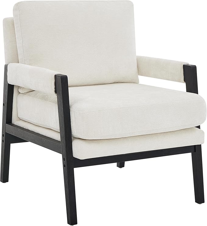 Roundhill Furniture Kelly Mid-Century Modern Chenille Upholstered Accent Armchair, White