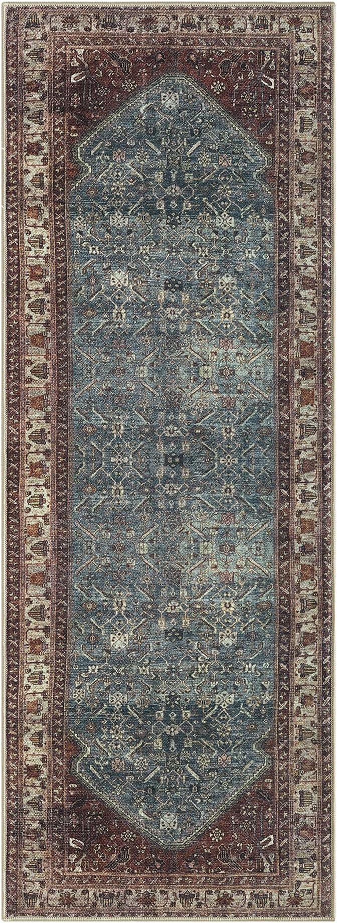 Keen Home Design 30"x144" Rug - Machine Washable Runner with Non-Slip Backing, Ideal for Hallway, Entryway, Kitchen, Laundry Room - Vintage, Easy Clean, Durable, Low Pile Rug - (2'6" x 12')