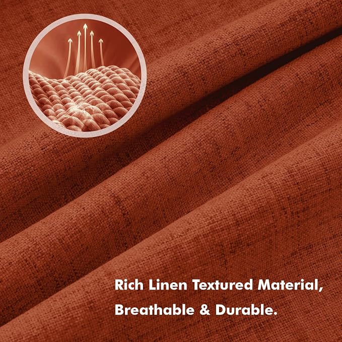 MIULEE 100% Blackout Linen Curtains for Bedroom, Burnt Orange Solid Luxury Decor Thermal Insulation Room Darkening Drapes for Living Room Back Tab Rod Pocket 42 x 90 Inches, 2 Panels