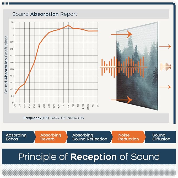 BUBOS 8 Pack Acoustic Wall Panels - High-Density Polyester Sound Absorbing Panels, Decorative Print Treatment for Recording Studio & Home Office, Peel and Stick, 16" x 12"