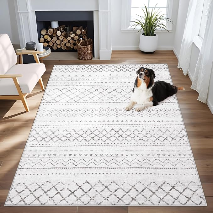 Area Rug 3x5 Geometric Rug: Washable Boho Moroccan Rugs Soft Farmhouse Rug, Modern Neutral Stain Resistant Indoor Floor Carpet for Livingroom Bedroom Dining Table Nursery(Dark Grey,3X5)
