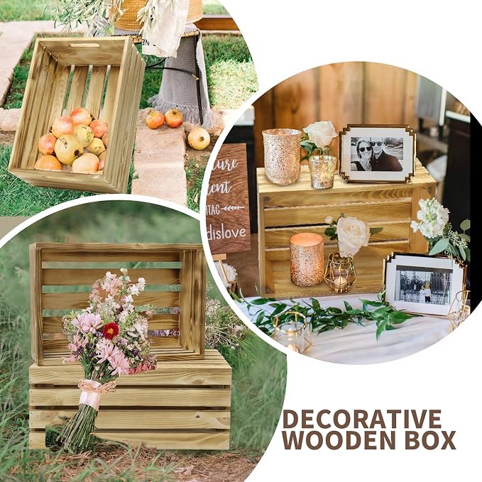 5 Pcs Wooden Crates for Display, Nesting Wood Crate for Storage, 5 Size | Farmhouse Weddings Wooden Basket for Storage Container and Decorations, Rustic Wood Crates for Farmers Market, Birthday, DIY