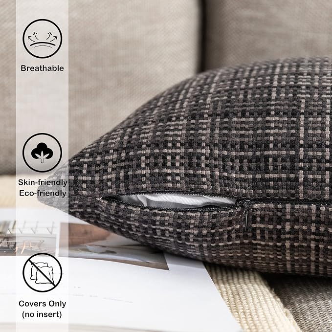 Kevin Textile Pack of 2 Decorative Outdoor Waterproof Throw Pillow Covers Stripe Square Pillowcases Modern Cushion Cases for Patio Couch Bench 20 x 20 Inch Black