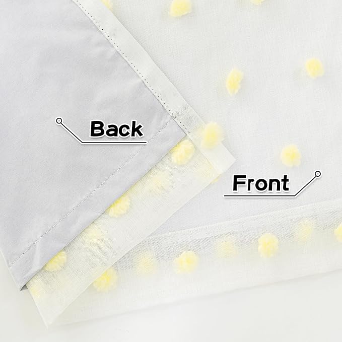 MYSKY HOME 100% Blackout Curtains for Kids Bedroom Thermal Insulated 95 Inch Length Nursery Curtains 2 Panels Grommet Light Filtering Yellow Pom Pom Sheer Drapes Double Layers Dining Room, 52W x 95L