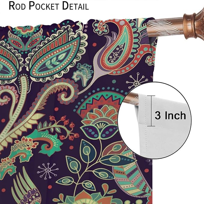 Boho Curtains, Traditional Geometric Ethnic Style Beautiful Floral Pattern, Blackout Curtains Living Room Bedroom Dim Room, 2 Panel Set, 63x63 in.