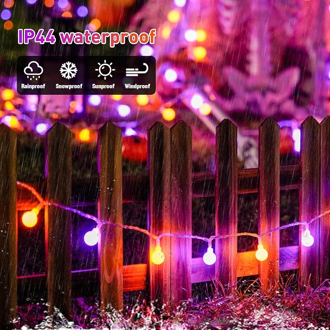 JMEXSUSS 100 LED Globe Orange and Purple Halloween Lights Indoor Remote | 33ft Connectable Christmas Lights Outdoor, 8 Modes Plug in Orange and Purple String Lights for Bedroom Room Party Decor