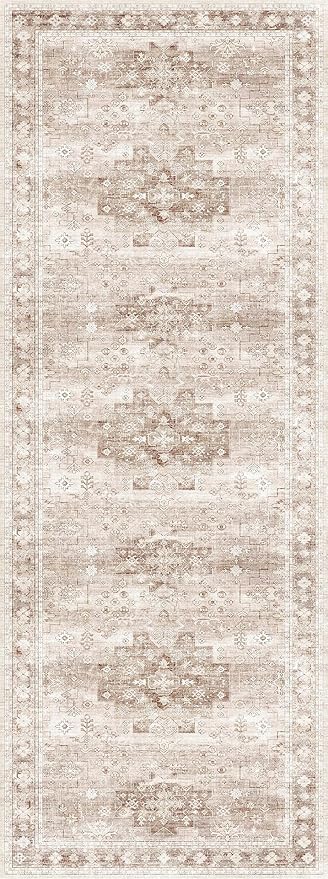 Beige Washable 8ft Long Runners for Hallways, 3x8 Kitchen Runner Rug, Entryway Indoor Runner, Non Slip Boho Vintage Floor Décor for High Traffic Area (3x8 Beige/Latte)
