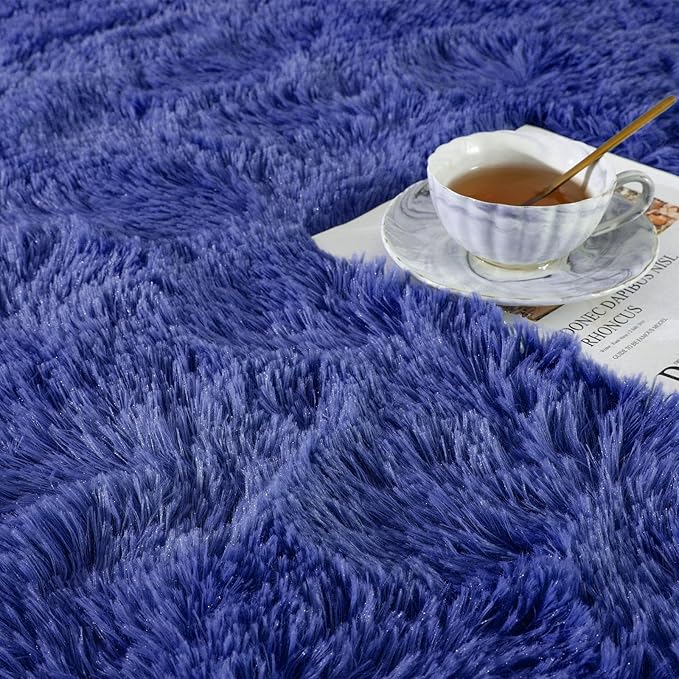 Ompaa 8x10 Area Rugs for Living Room Bedroom Rug Under Bed, Navy Blue Large Shag Carpet, Fluffy Dorm Rug for Classroom Kids Rooms, Modern Apartment Indoor Home Decor