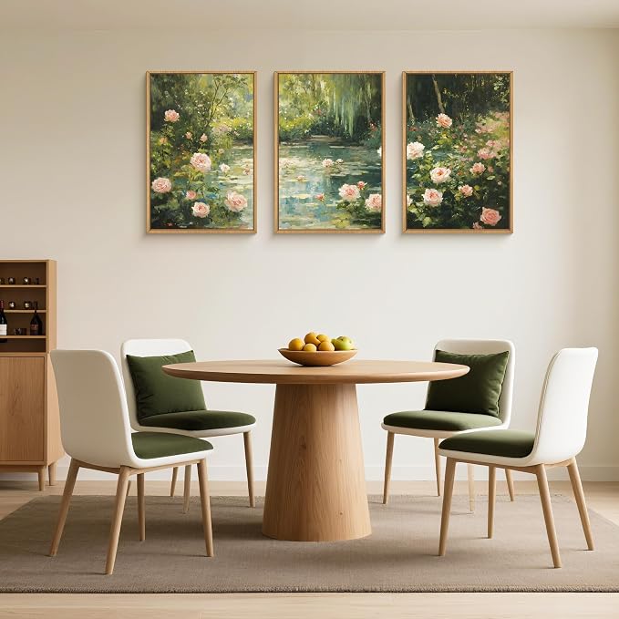 Water Lilies Monet Framed Canvas Wall Art Set,Garden Pond Impressionist Floral Wall Decor,Vintage Oil Green Vibrant Flower Botanical Artwork for Living Room, Bedroom,Farmhouse- 16"x24"x3